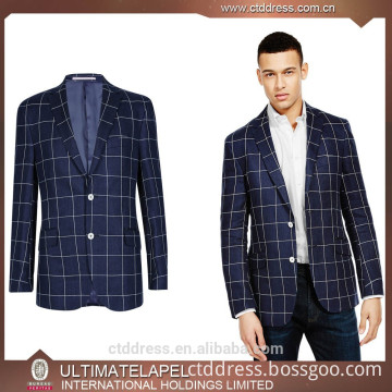 2015 new arriving high end navy plaid linen suits men